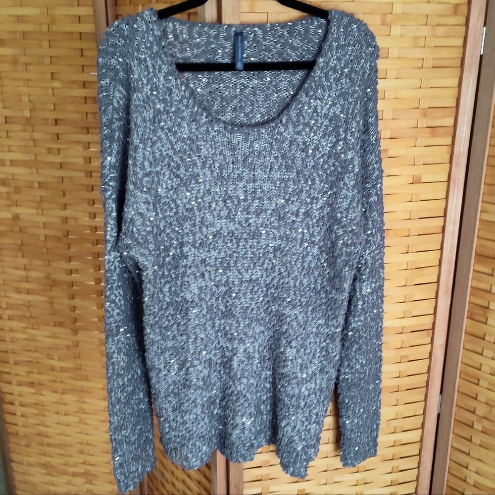 Falls Creek Women's Charcoal Knit Sweater With Sequins